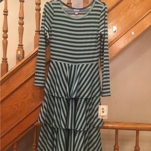 LulaRoe Women’s Dress Long Sleeve  Aqua Blue Striped Dress Size Small NWT